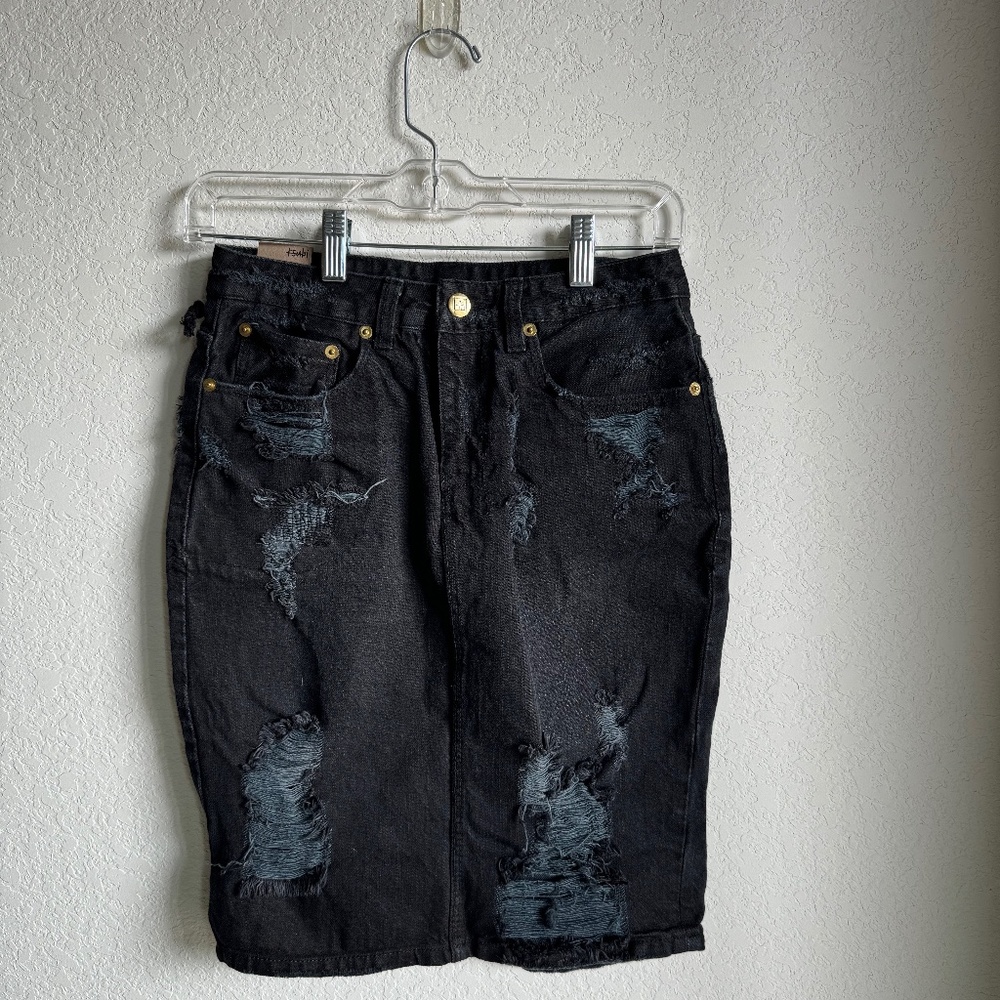 Ksubi Distressed Hi & Wasted Pencil Skirt in Posh Blasted SZ 26